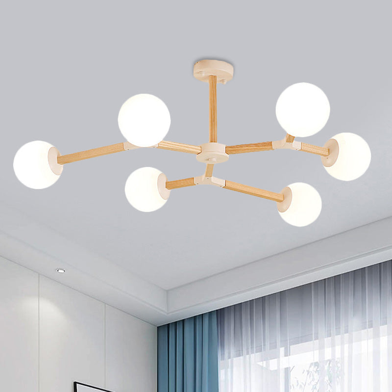 Weiß/schwarz/goldener Zweig Kronleuchter Beleuchtung zeitgenössischer 3/6/9 Lichter Holzhänge Deckenlampe mit weißem Glas Globaler Schatten