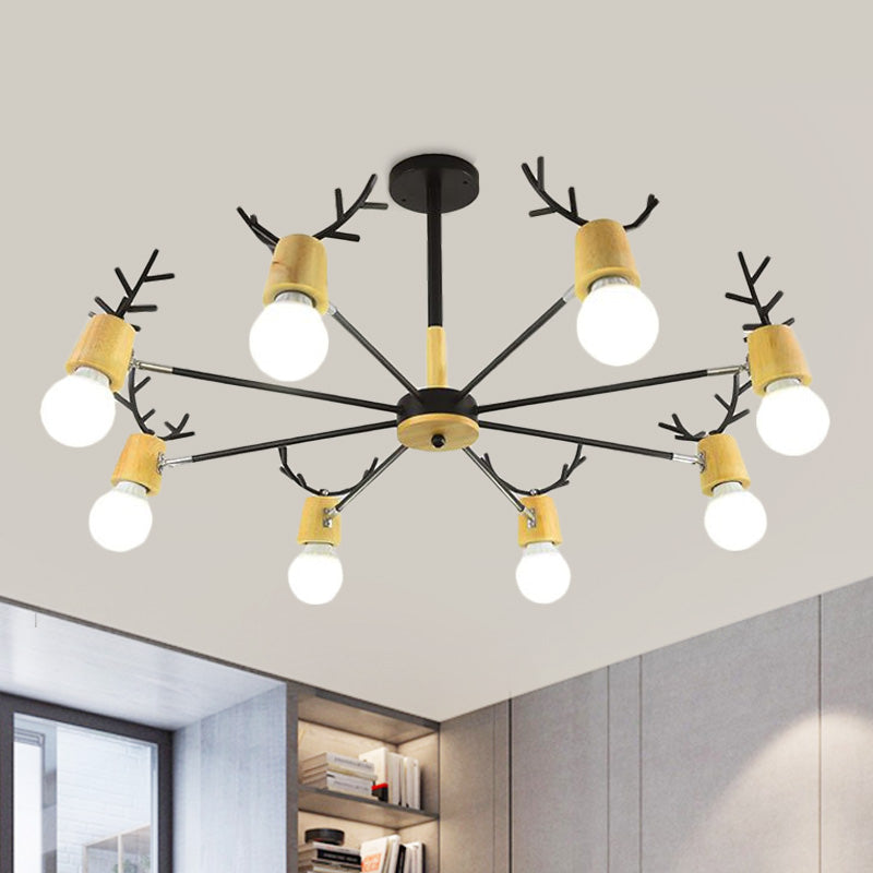 Sputnik Metal Chandelier Lighting Modern 3/6/8 Lights White/Black Ceiling Hang Fixture with Bare Bulb for Bedroom