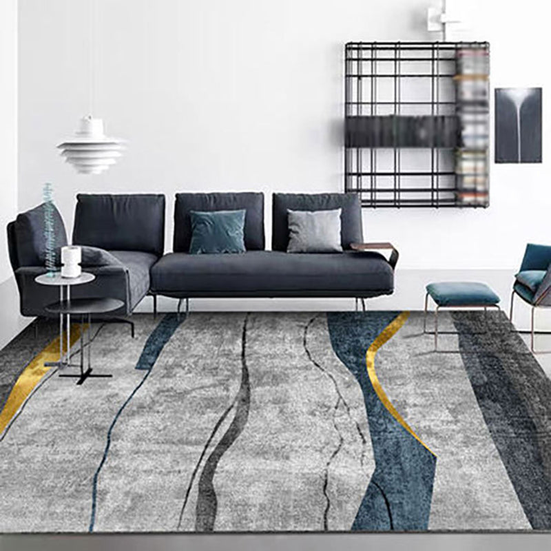 Gray Modern Rug Polyester Abstract Graphic Rug Washable Rug for Living Room