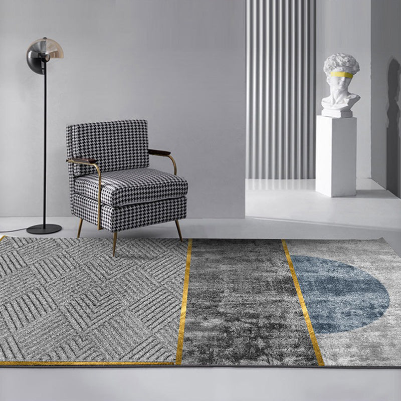 Gray Modern Rug Polyester Abstract Graphic Rug Washable Rug for Living Room