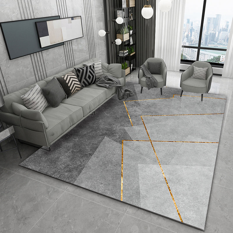 Trendy Geometry Print Indoor Rug Polyester Carpet Non-Slip Backing Area Rug for Home Decoration