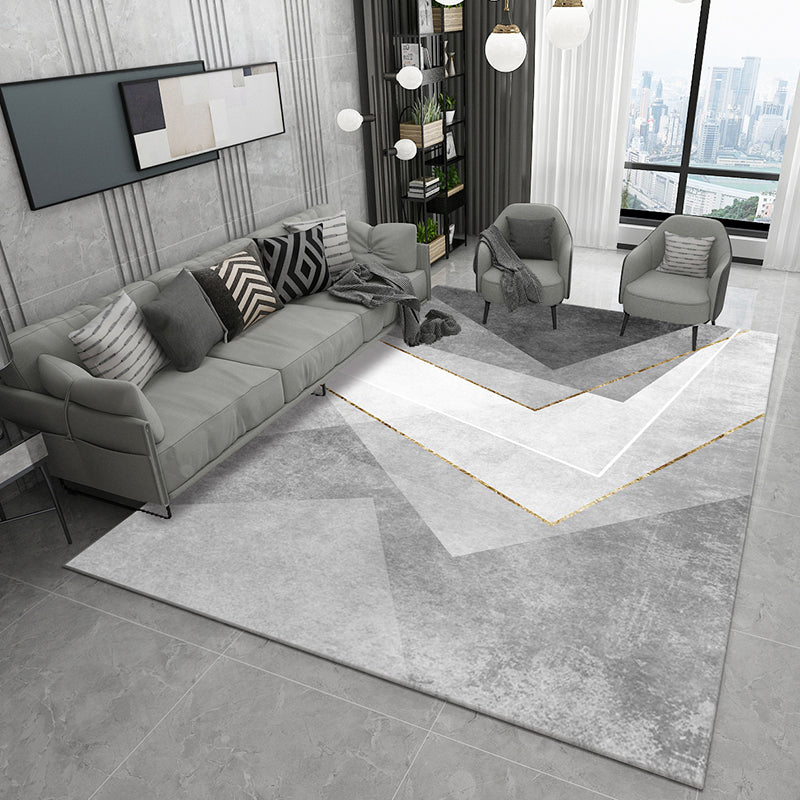 Trendy Geometry Print Indoor Rug Polyester Carpet Non-Slip Backing Area Rug for Home Decoration