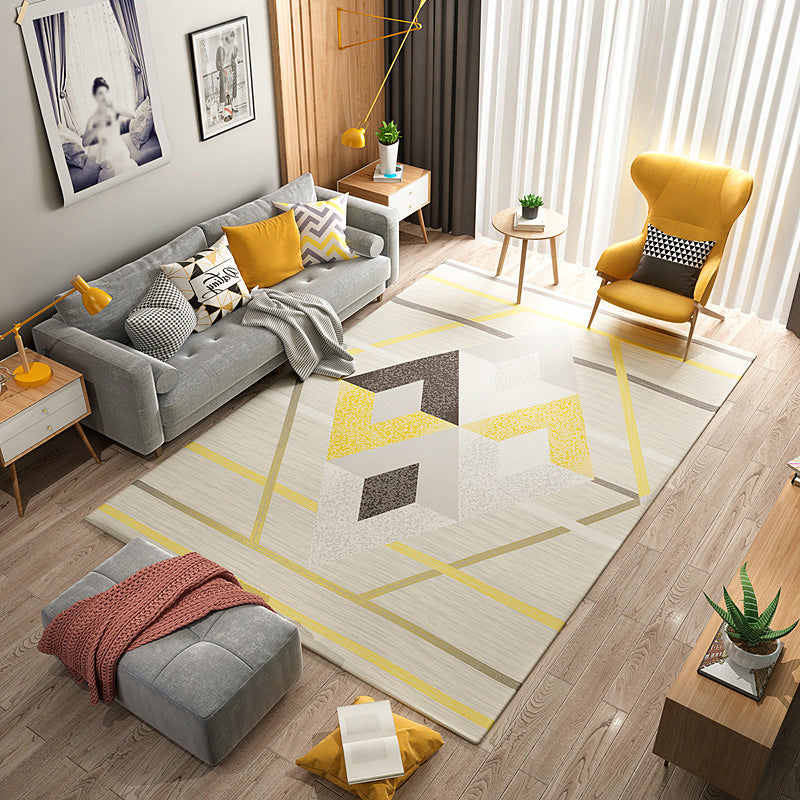 Creative Geometry Print Area Rug Polyester Indoor Carpet Pet Friendly Rug for Home Decoration