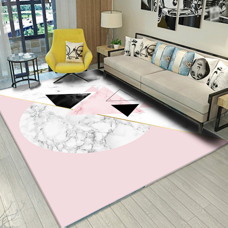 Light Pink Modern Indoor Rug Polyester Diamond Rug Washable Rug for Living Room