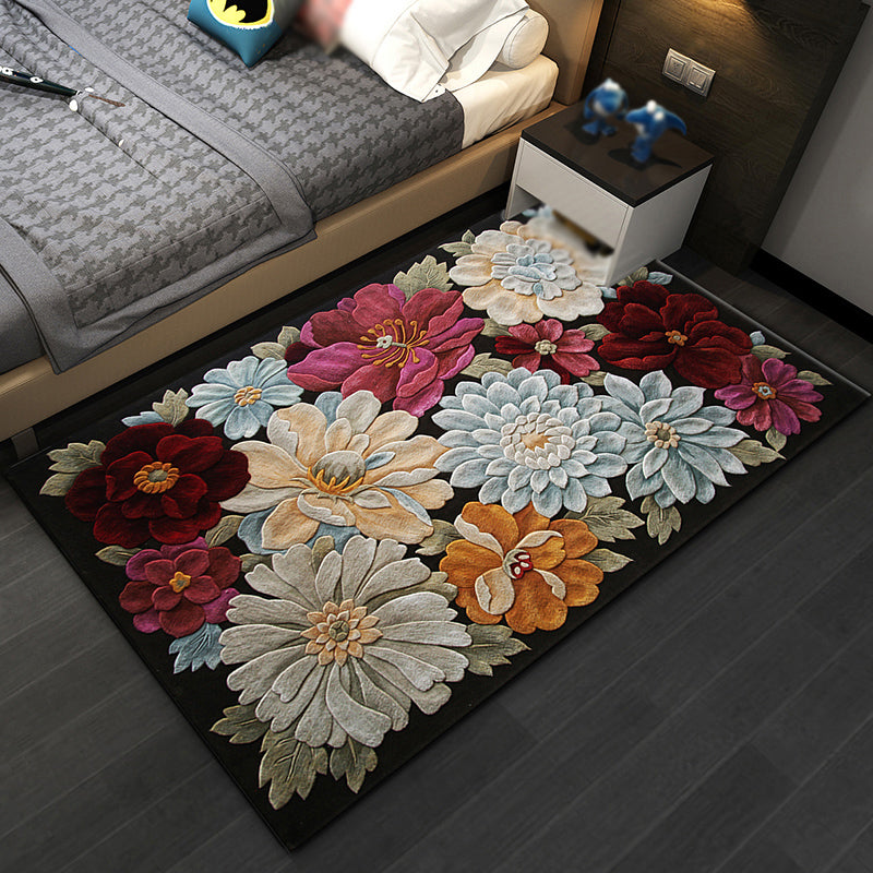 Simplicity Rectangle Print Area Carpet Polyester Rug Non-Slip Backing Indoor Rug for Living Room
