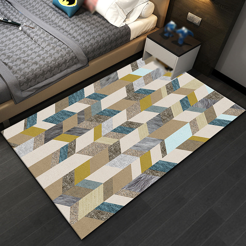 Simplicity Rectangle Print Area Carpet Polyester Rug Non-Slip Backing Indoor Rug for Living Room