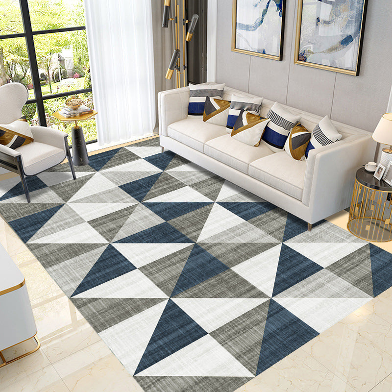 Gray Modern Rug Polyester Geometric Print Rug Non-Slip Backing Rug for Living Room