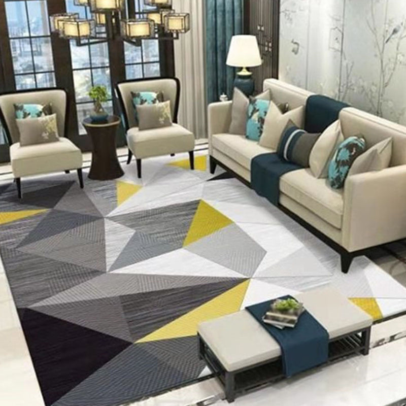 Funky Geometry Print Area Carpet Polyester Indoor Rug Non-Slip Backing Area Rug for Living Room