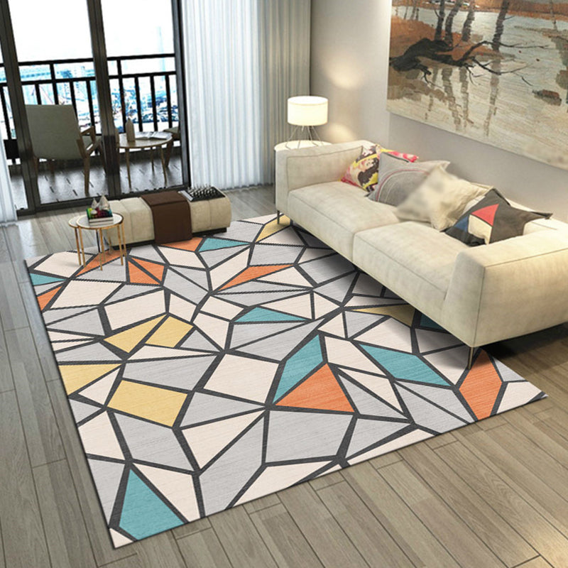 Funky Geometry Print Area Carpet Polyester Indoor Rug Non-Slip Backing Area Rug for Living Room