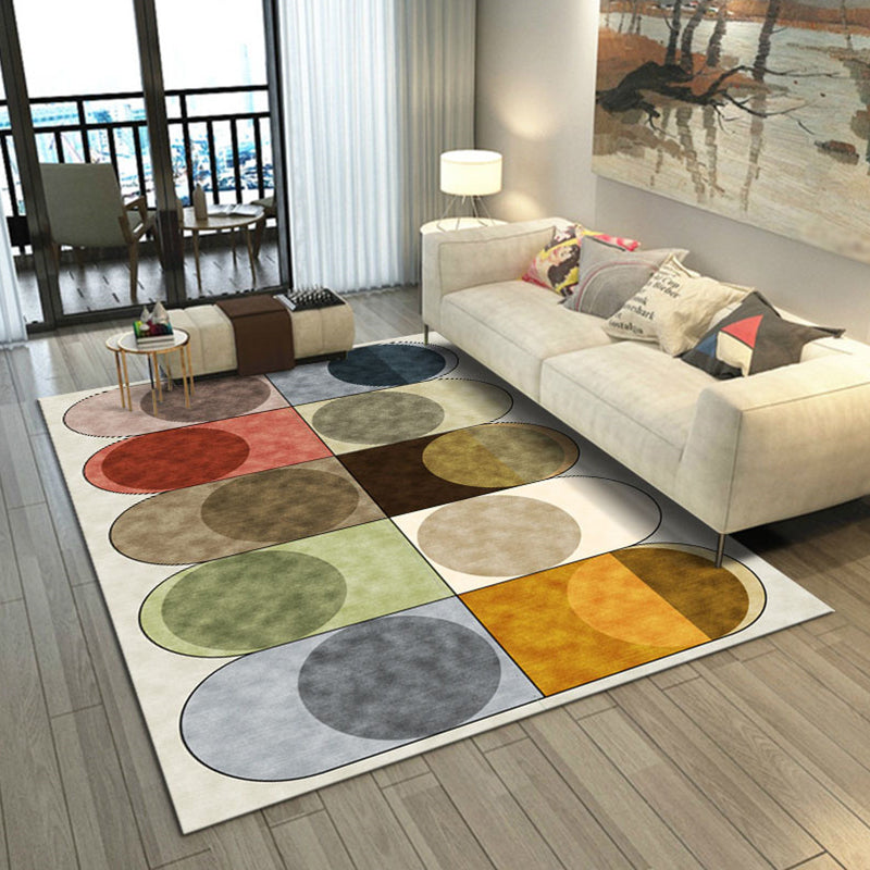 Funky Geometry Print Area Carpet Polyester Indoor Rug Non-Slip Backing Area Rug for Living Room