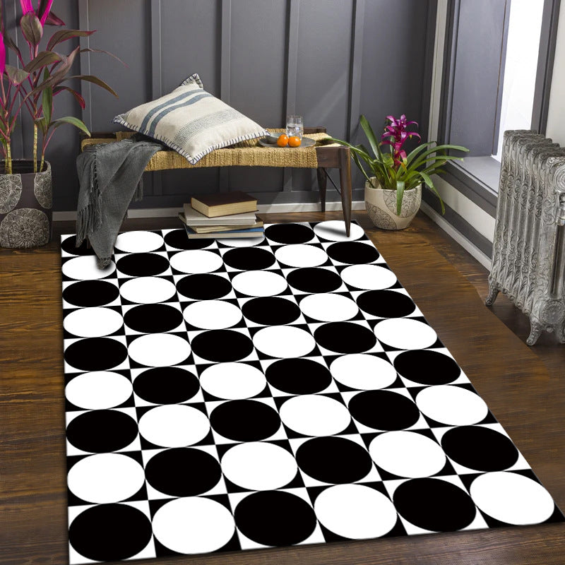 Alfombra de estampado de estampado de estampado de rejilla de poliéster de poliéster negro para sala de estar para sala de estar