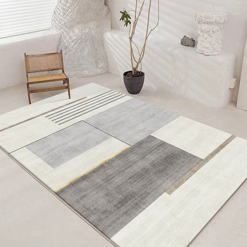 Gray Modern Rug Polyester Contrast Color Design Rug Washable Rug for Living Room