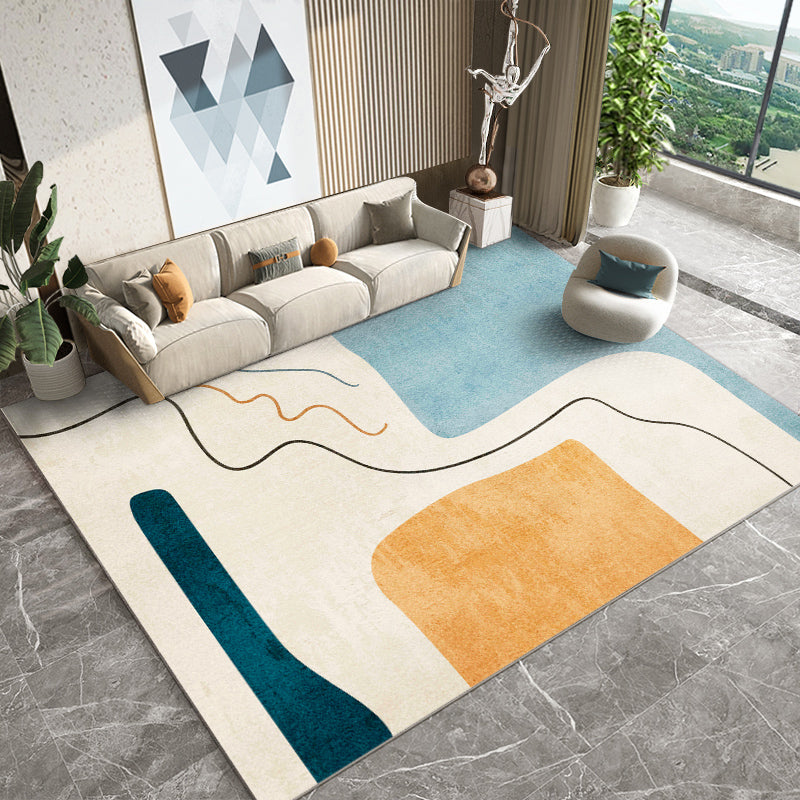 Trendy Rectangle Print Indoor Rug Polyester Carpet Non-Slip Backing Area Rug for Home Decoration