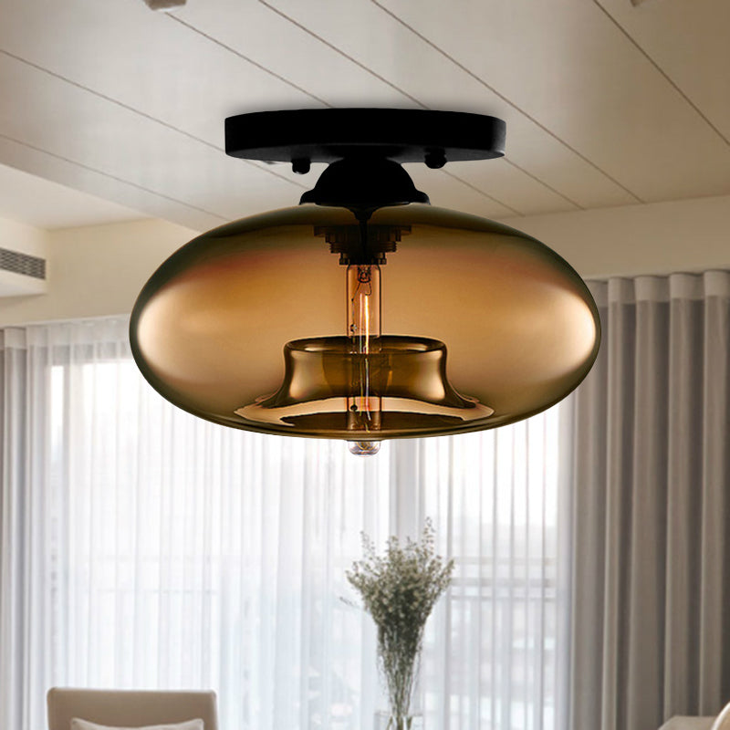 Lampe encastrée ovale en verre, Style Simple, 1 lumière claire/ambre/fumée, plafonnier pour couloir