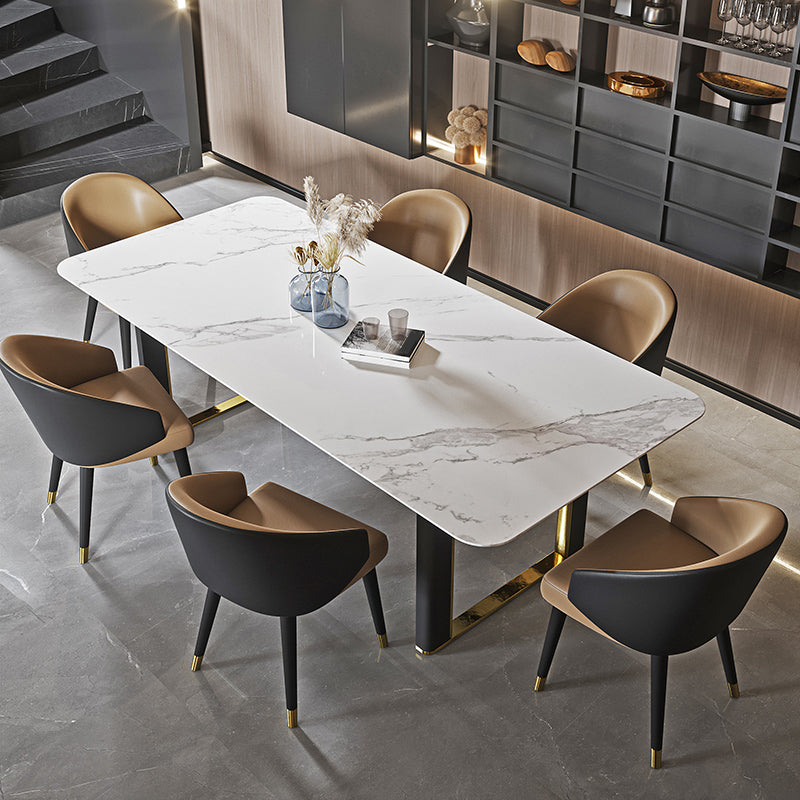 Traditional Luxury Dining Table Rectangle Sintered Stone Dining Table with Sled Base