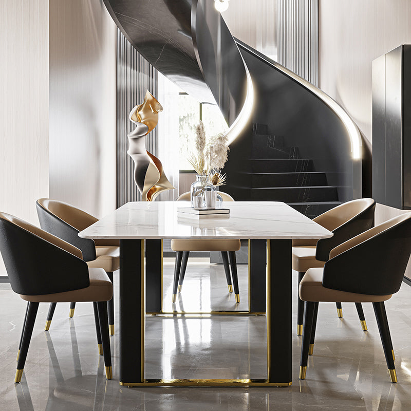 Traditional Luxury Dining Table Rectangle Sintered Stone Dining Table with Sled Base