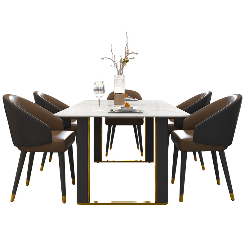 Traditional Luxury Dining Table Rectangle Sintered Stone Dining Table with Sled Base