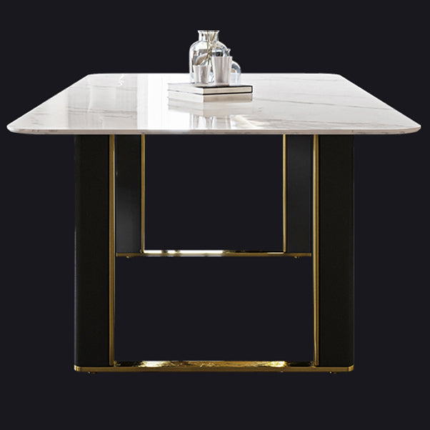 Traditional Luxury Dining Table Rectangle Sintered Stone Dining Table with Sled Base