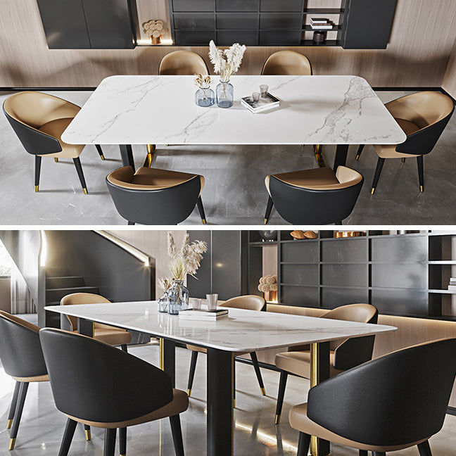 Traditional Luxury Dining Table Rectangle Sintered Stone Dining Table with Sled Base