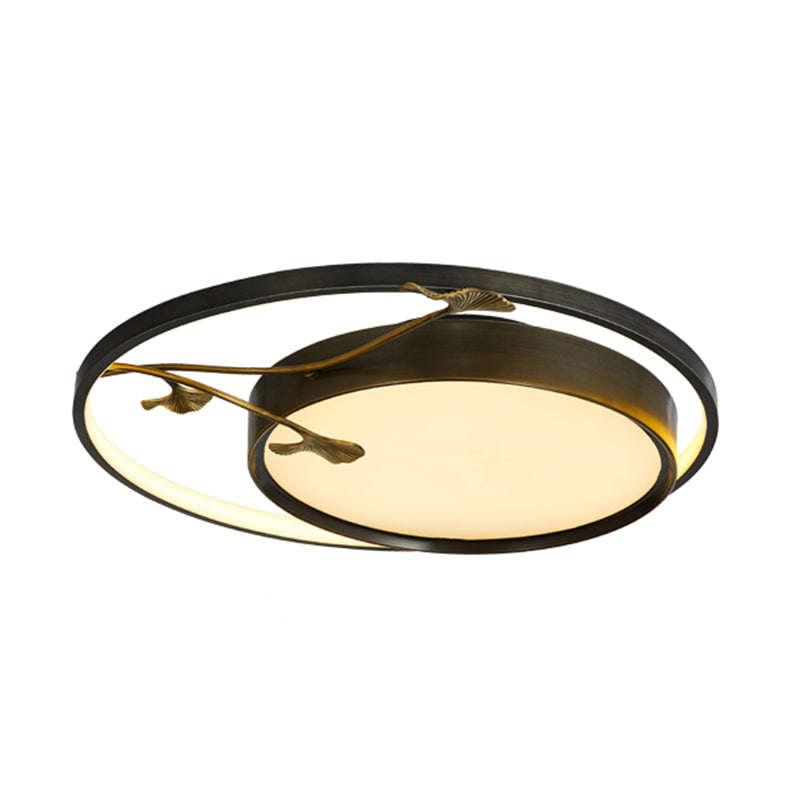 Round Shape Flush Mount Lamps Modern Metal 2-Light Flush Lights in Black