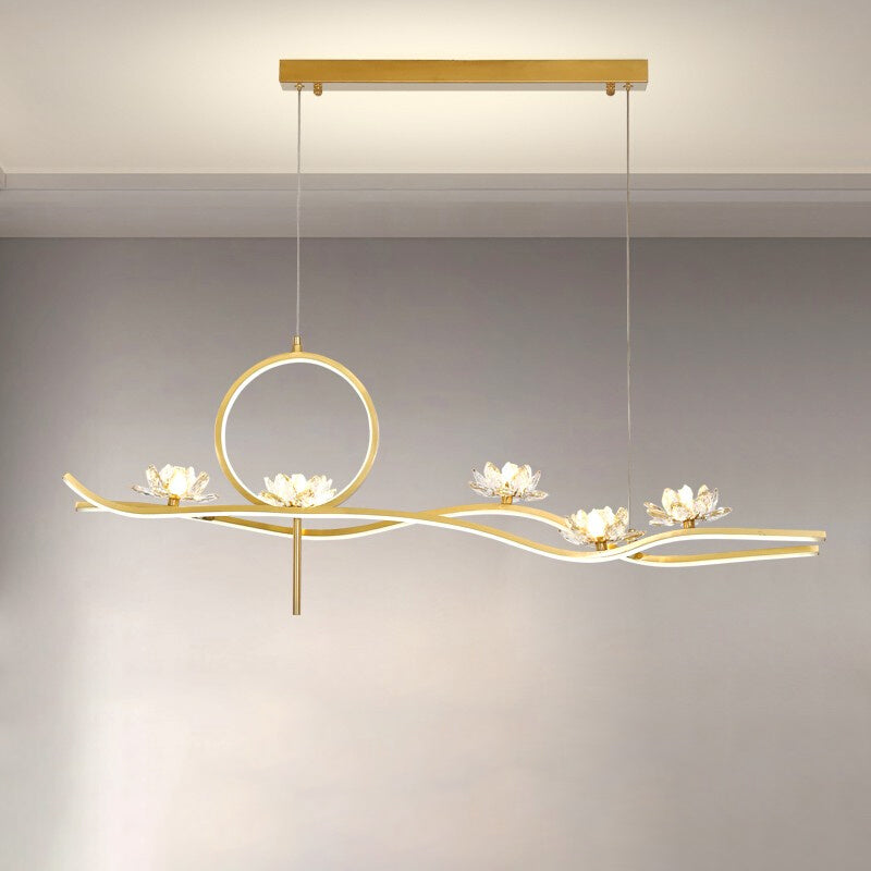 8 Light Linear Island Lighting Fixtures Contemporary Metal Island Pendants in Gold