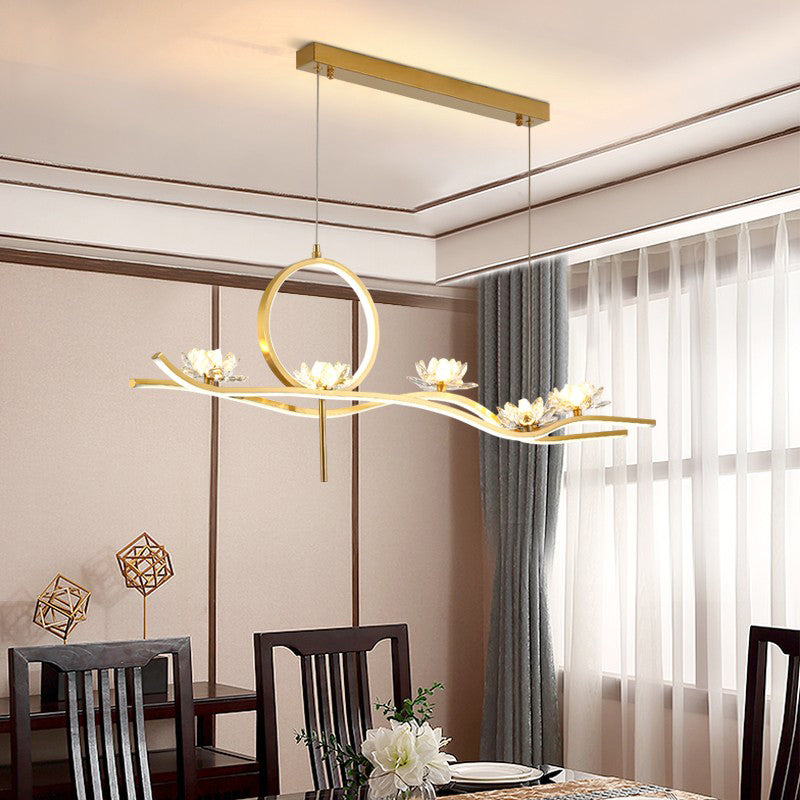 8 Light Linear Island Lighting Fixtures Contemporary Metal Island Pendants in Gold