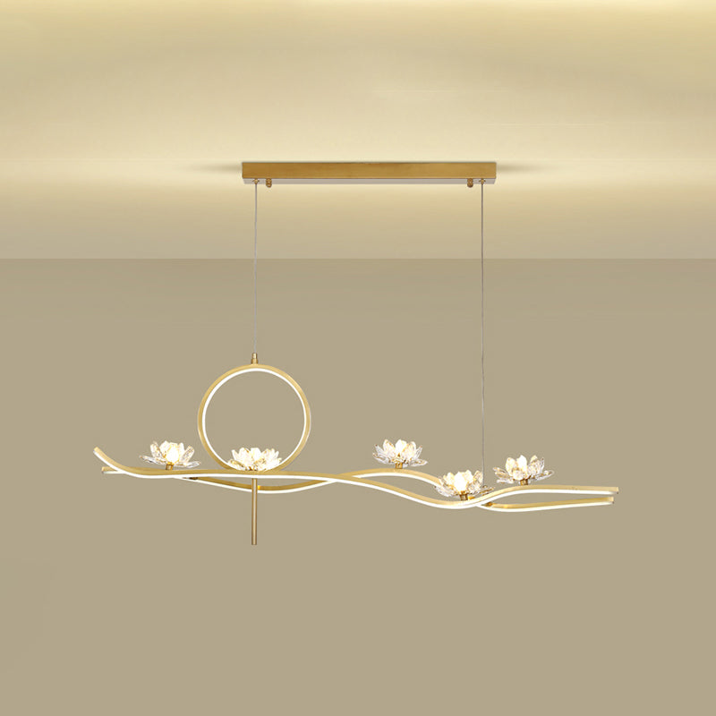 8 Light Linear Island Lighting Fixtures Contemporary Metal Island Pendants in Gold