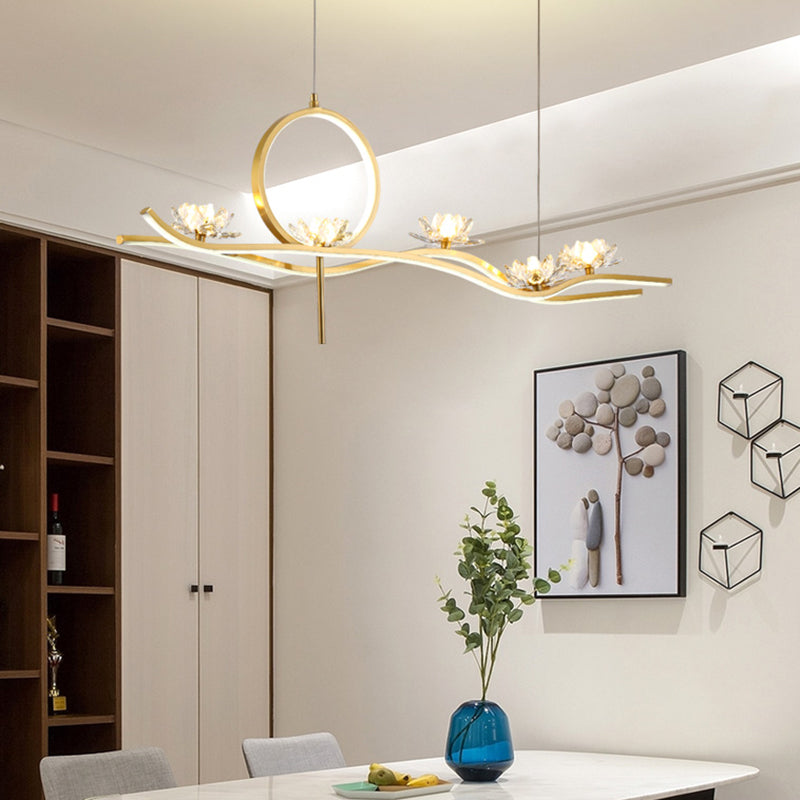 8 Light Linear Island Lighting Fixtures Contemporary Metal Island Pendants in Gold