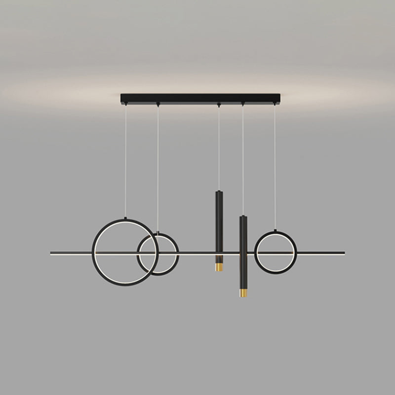 Geometric Island Lighting Contemporary Metal Island Chandelier Lights for Kitchen in Black