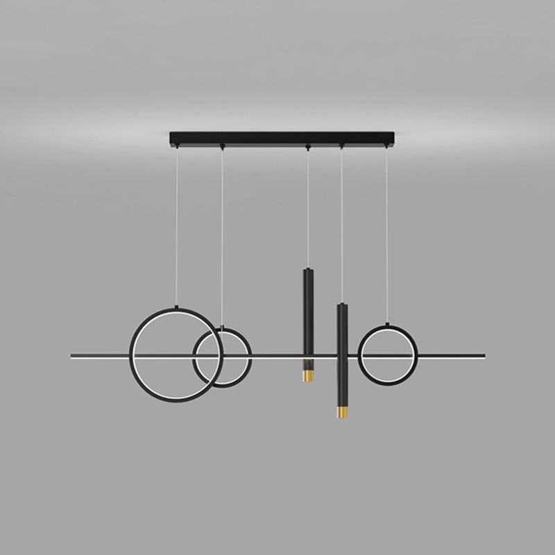 Geometric Island Lighting Contemporary Metal Island Chandelier Lights for Kitchen in Black