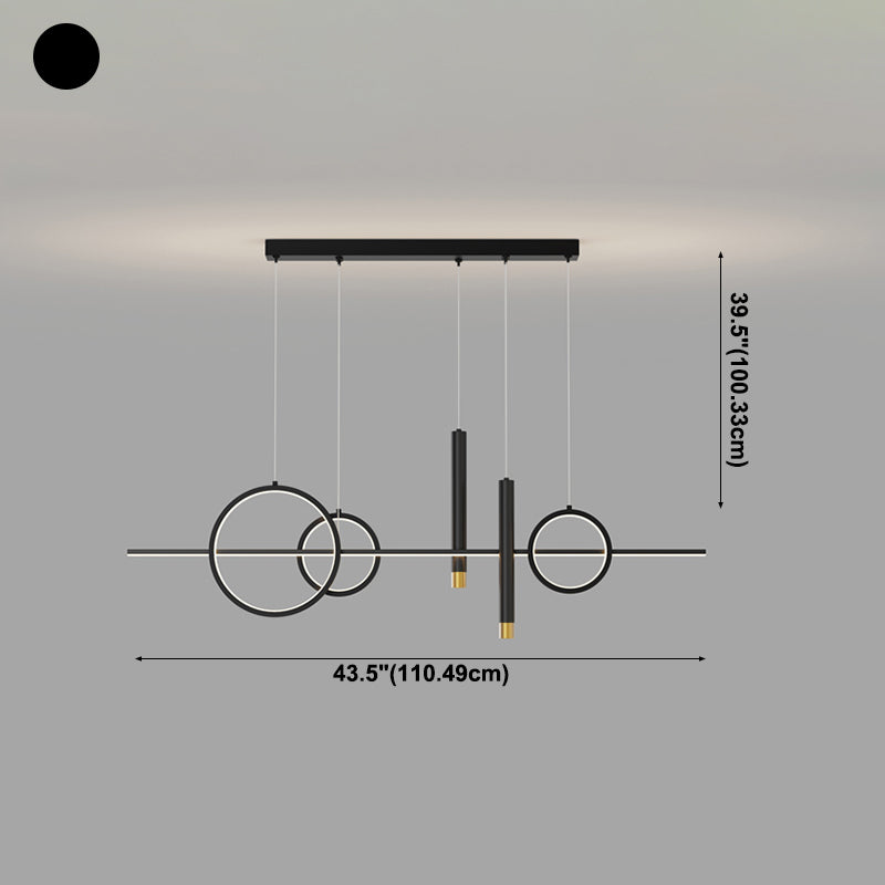 Geometric Island Lighting Contemporary Metal Island Chandelier Lights for Kitchen in Black