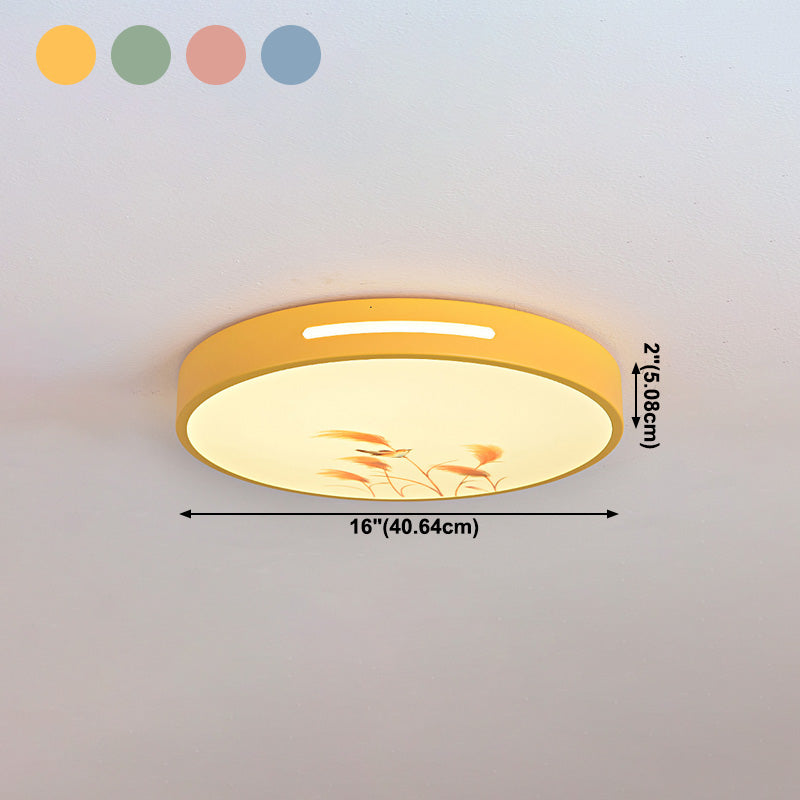 Modern Macaroon LED Ceiling Lamp Iron Round Shape Flush Mount for Bedroom