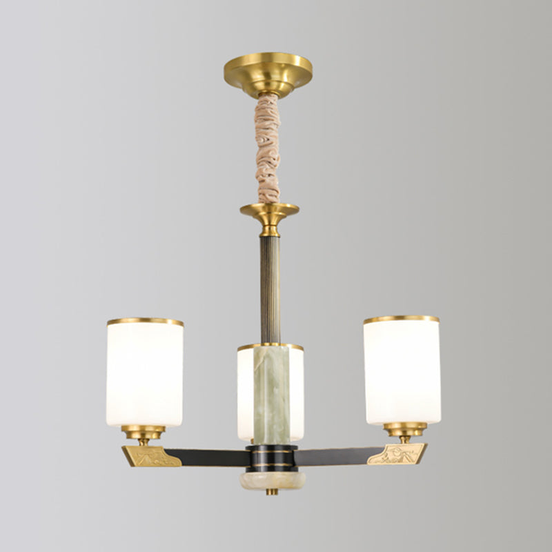 Cylindrical Shape Pendant Lights Modern Style Glass Chandelier Lights in Gold