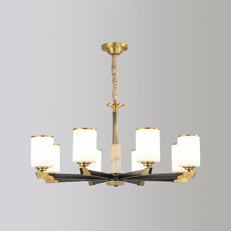 Cylindrical Shape Pendant Lights Modern Style Glass Chandelier Lights in Gold