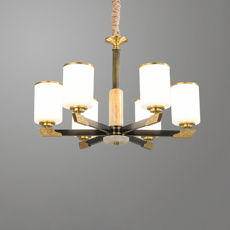 Cylindrical Shape Pendant Lights Modern Style Glass Chandelier Lights in Gold