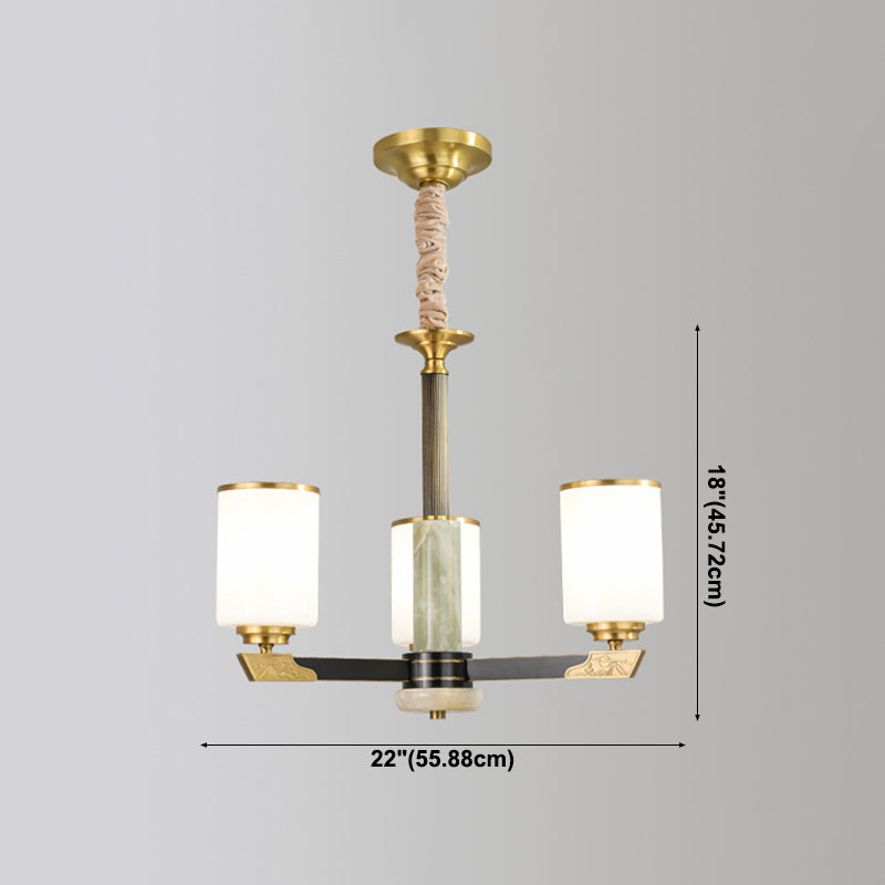 Cylindrical Shape Pendant Lights Modern Style Glass Chandelier Lights in Gold