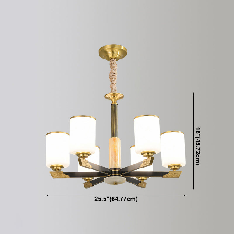 Cylindrical Shape Pendant Lights Modern Style Glass Chandelier Lights in Gold