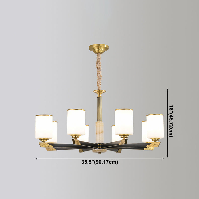 Cylindrical Shape Pendant Lights Modern Style Glass Chandelier Lights in Gold