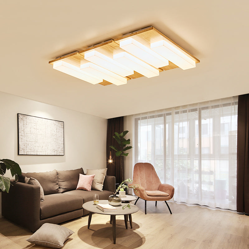 Wooden Flush Mount Ceiling Lighting Multi-head Ceiling Fixture for Living Room