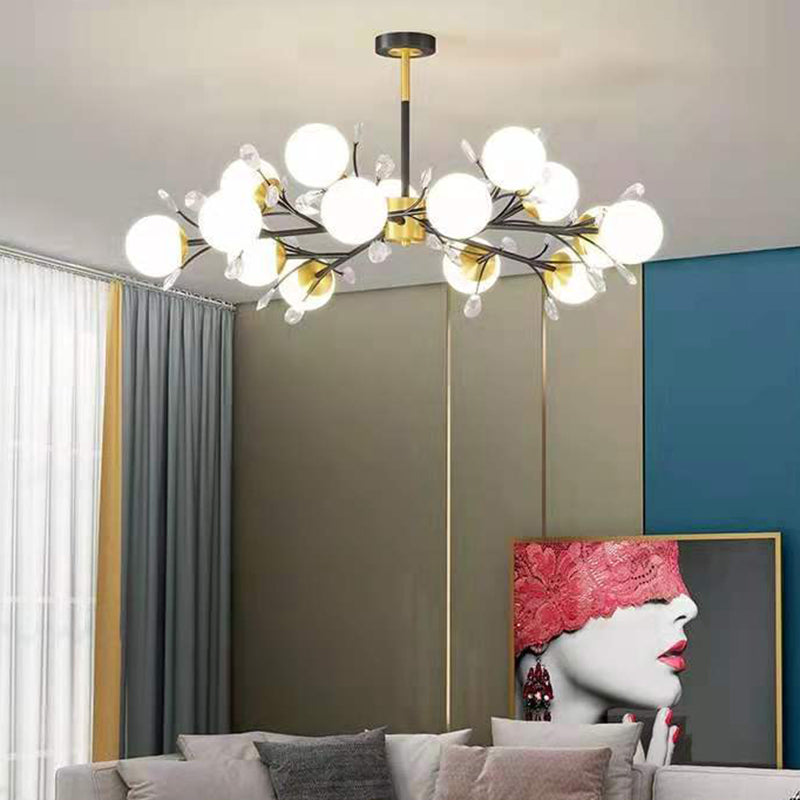 Black Globe Chandelier Nordic Multi Light Hanging Light with White Glass for Bedroom