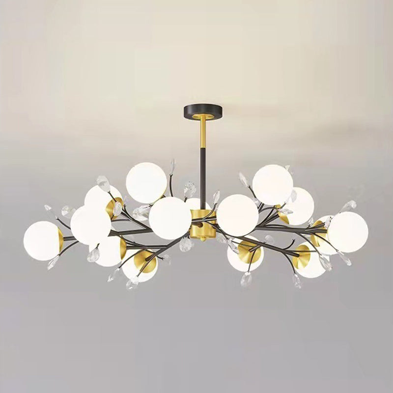 Black Globe Chandelier Nordic Multi Light Hanging Light with White Glass for Bedroom