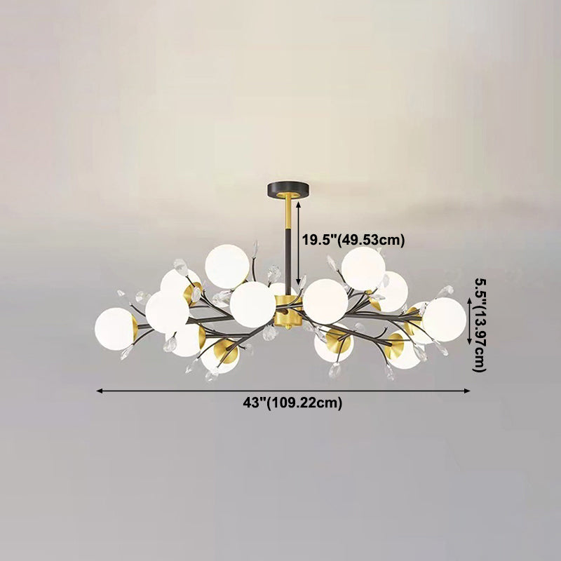 Black Globe Chandelier Nordic Multi Light Hanging Light with White Glass for Bedroom