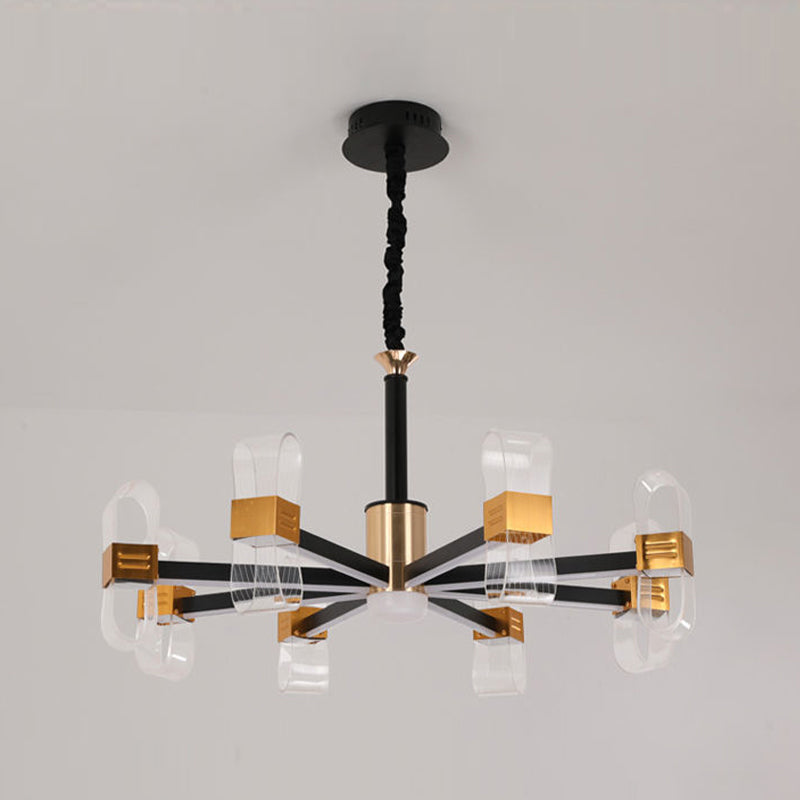 Metal Hanging Light Kit Postmodern Black-Gold LED Chandelier for Dining Room