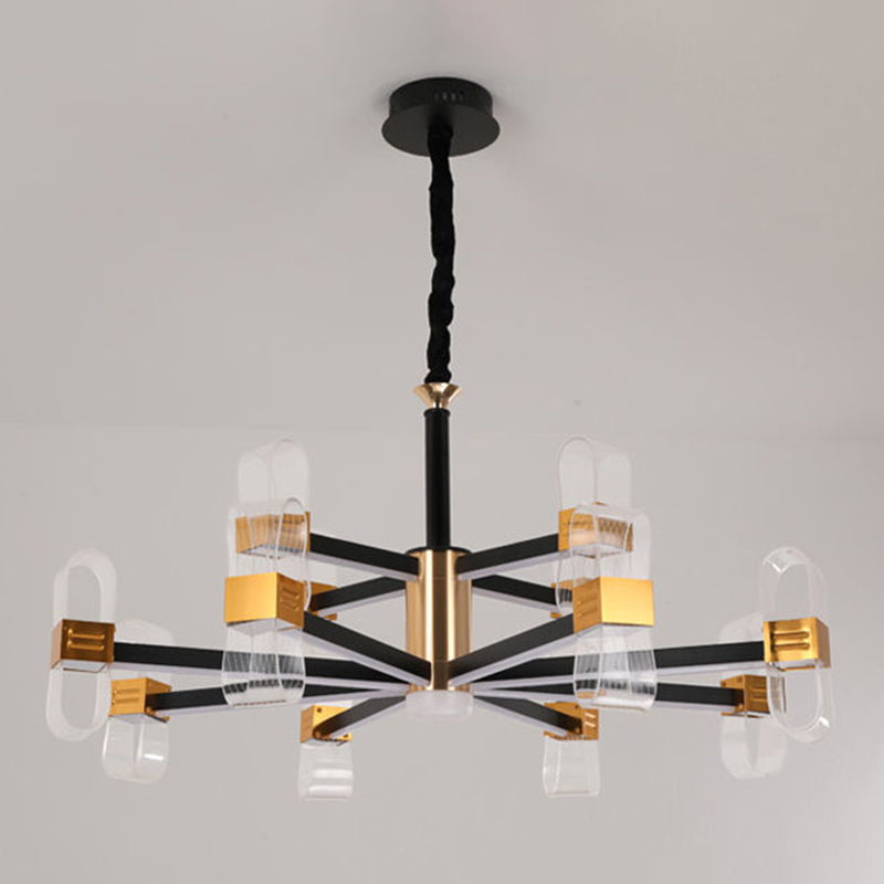 Metal Hanging Light Kit Postmodern Black-Gold LED Chandelier for Dining Room