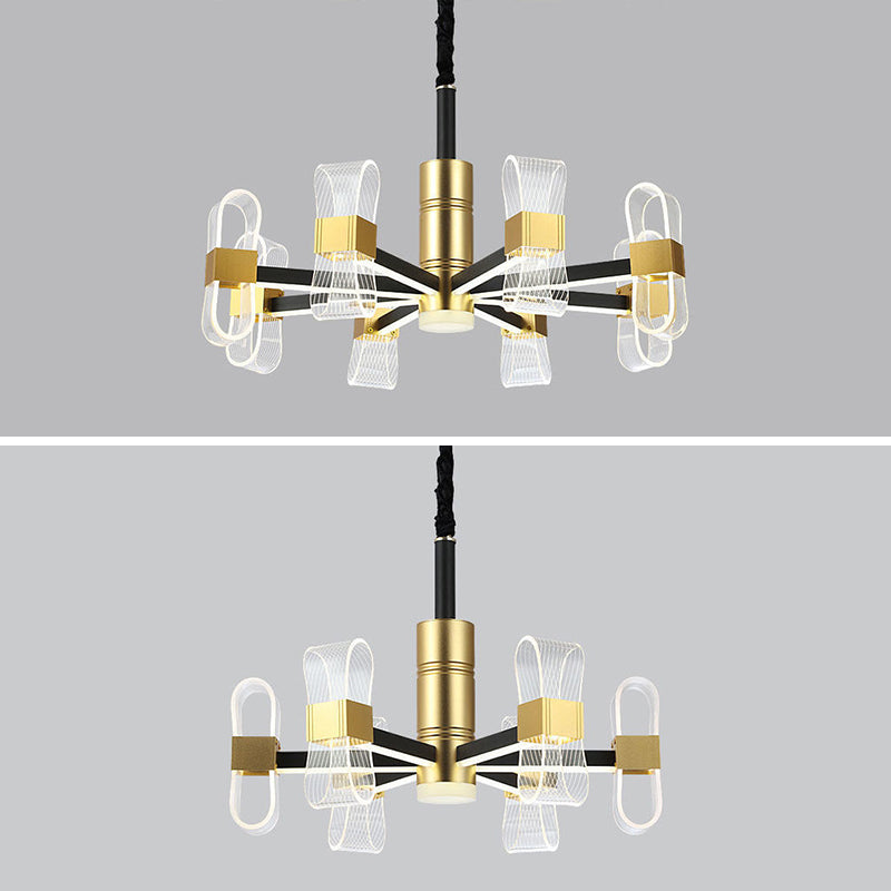 Metal Hanging Light Kit Postmodern Black-Gold LED Chandelier for Dining Room