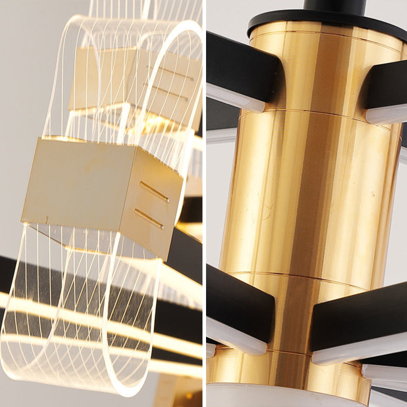 Metal Hanging Light Kit Postmodern Black-Gold LED Chandelier for Dining Room