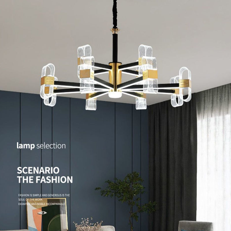 Metal Hanging Light Kit Postmodern Black-Gold LED Chandelier for Dining Room