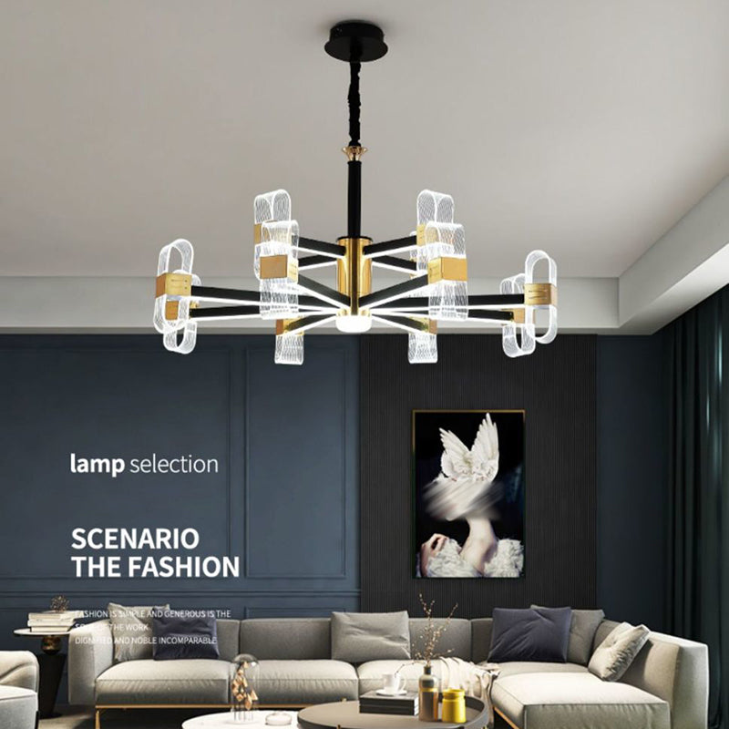 Metal Hanging Light Kit Postmodern Black-Gold LED Chandelier for Dining Room