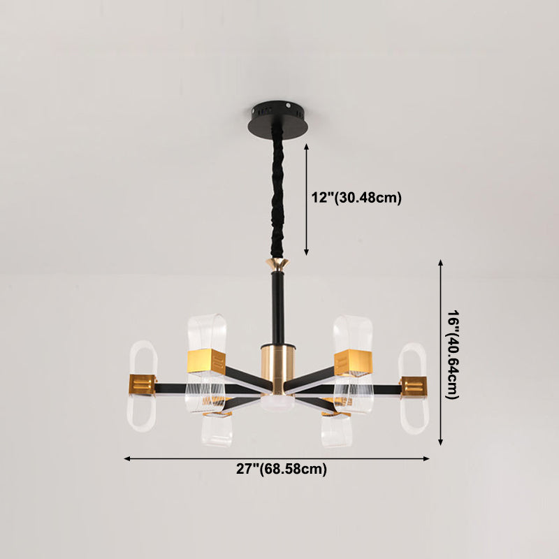 Metal Hanging Light Kit Postmodern Black-Gold LED Chandelier for Dining Room