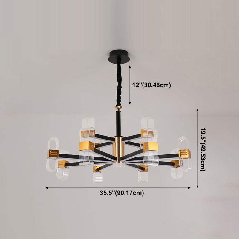 Metal Hanging Light Kit Postmodern Black-Gold LED Chandelier for Dining Room